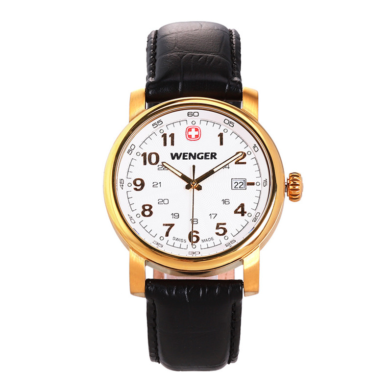 威戈Wenger瑞士手表男士手表经典复古休闲防水皮带石英男表 01.1041.110 黑色