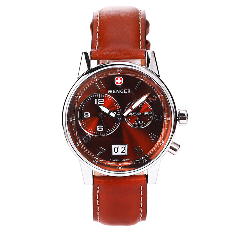 威戈Wenger瑞士原装中性男女手表皮带时尚潮流简约休闲运动防水中性石英男女表 74714 啡色
