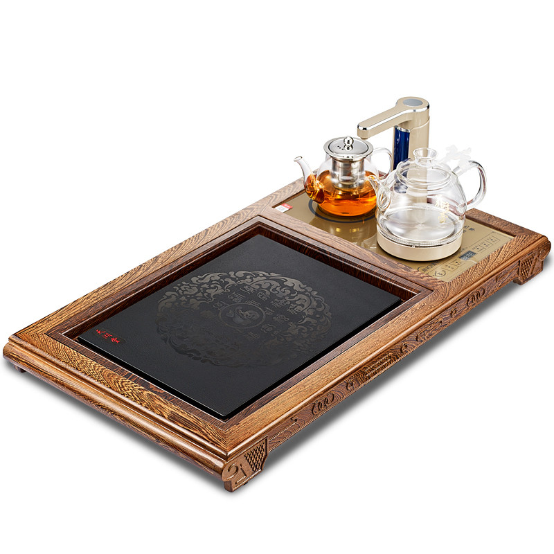 金杞（JINQI）整套玻璃茶具全自动上水电热水壶整套玻璃电磁茶炉抽水烧水保温嵌入式茶盘四合一茶托鸡翅木宝马金