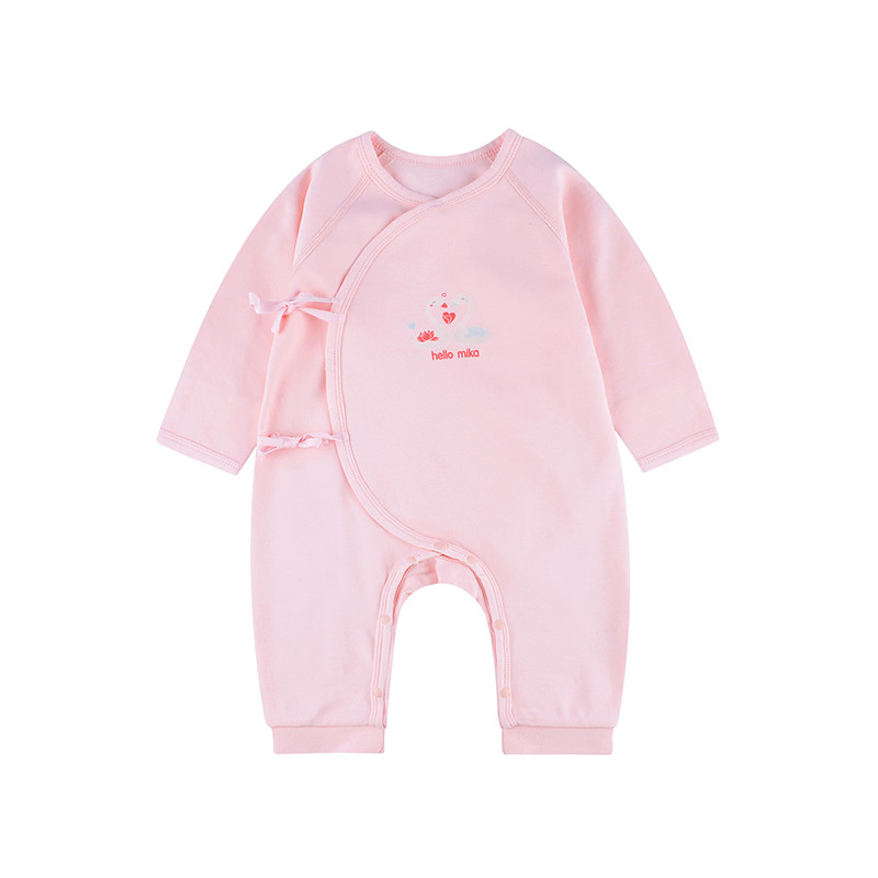 hello mika 米卡 0-6个月婴儿春秋长袖连体衣 新生儿纯棉爬服宝宝连体衣 59cm 粉色