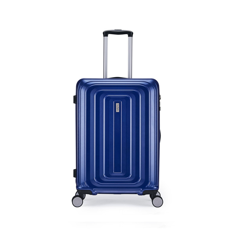 时尚进口PC轻便防摔抗压密码锁拉链万向轮男女通用拉杆箱 深蓝色 24寸