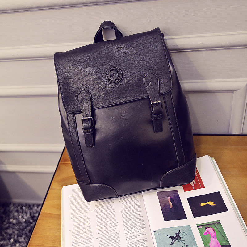 书包男士北上广赵晓亮同款背包时尚潮流双肩包女韩版PU英伦学院风_14 黑色