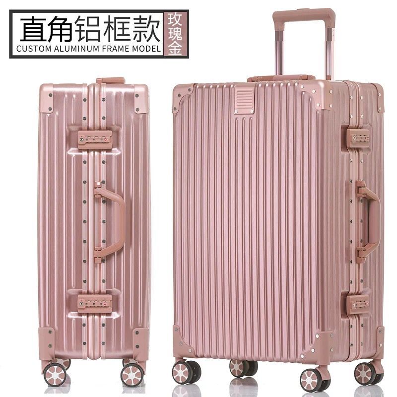 复古直角铝框拉杆箱26旅行箱万向轮24学生行李箱密码登机男女20寸_21 29寸【德国工艺‖终身保修】 直角铝框款-玫瑰金