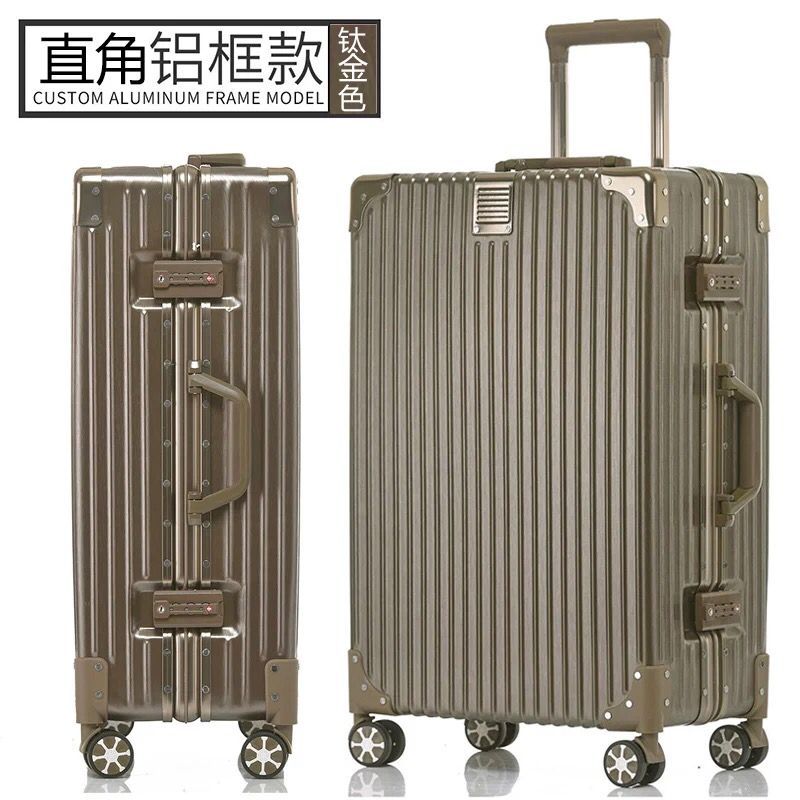 复古直角铝框拉杆箱26旅行箱万向轮24学生行李箱密码登机男女20寸_21 29寸【德国工艺‖终身保修】 直角铝框款-钛金色