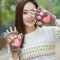 2018新熊掌暴爪手套秋冬女可爱卡通绣花猫爪半指加绒手套加厚保暖_2 c041半指米色