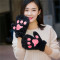 2018新熊掌暴爪手套秋冬女可爱卡通绣花猫爪半指加绒手套加厚保暖_2 c040全指黑色