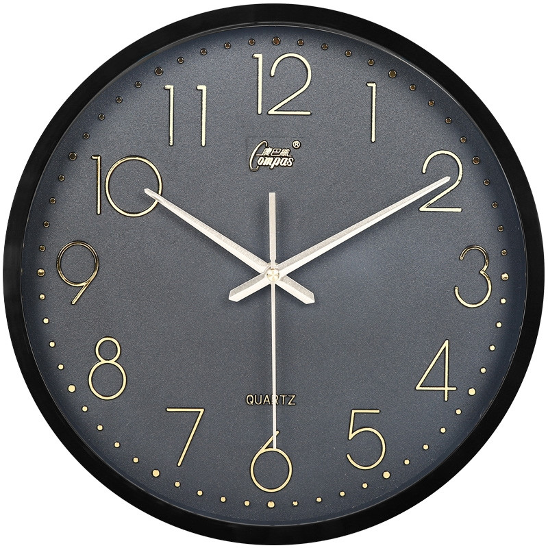 康巴丝钟表挂钟客厅圆形宜家创意时钟挂表简约现代静音电子石英钟(1a2)_14英寸（直径35.5厘米） 全黑色