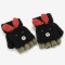 儿童手套冬季翻盖两用宝宝手套男女童毛线手套半指露指保暖加厚简约婴童手套 3-8岁 黑色（兔耳）