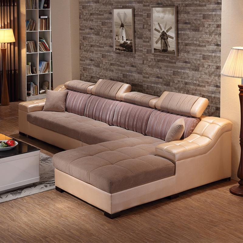 尚品优越沙发现代布艺沙发大小户型客厅皮配布拐角沙发可组合家具 组合_浅紫+银色（3D雅玛绒）