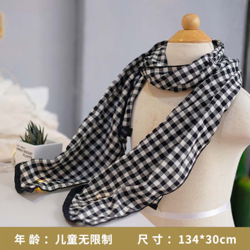 儿童围巾春秋韩版薄款男童女童纱巾格子小孩婴儿宝宝围脖简约小清新婴童围巾 儿童无限制 黑格