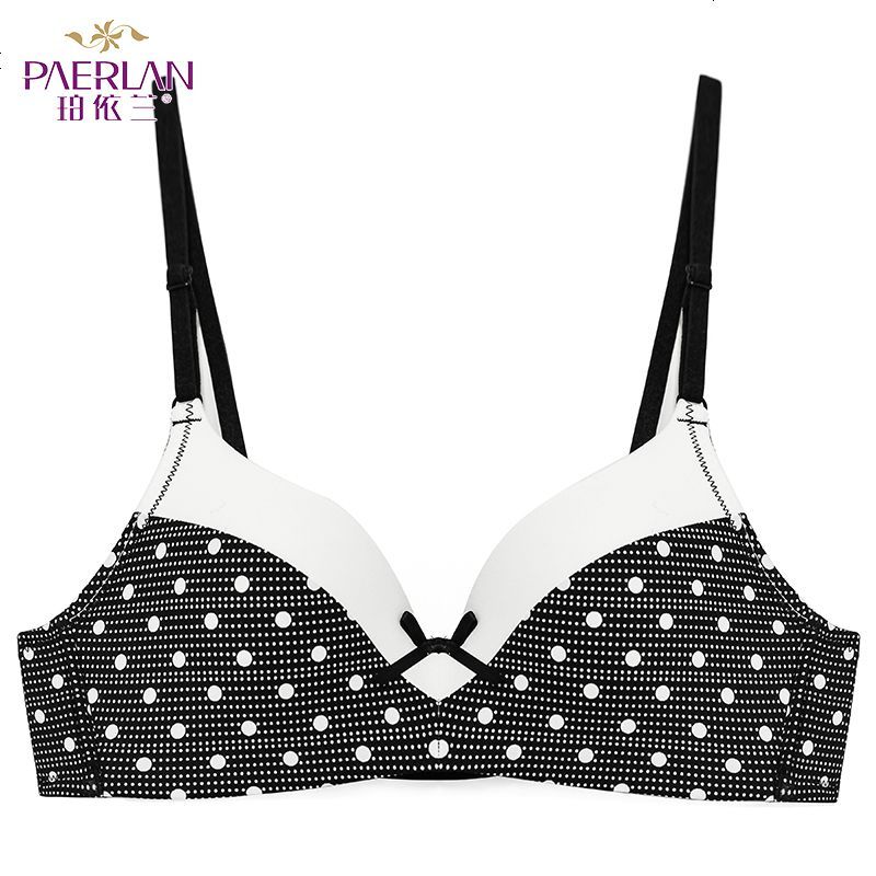 珀依兰 无钢圈蝴蝶结圆点少女文胸 小胸一片式两排扣内衣_694_378 贵族黑 70B