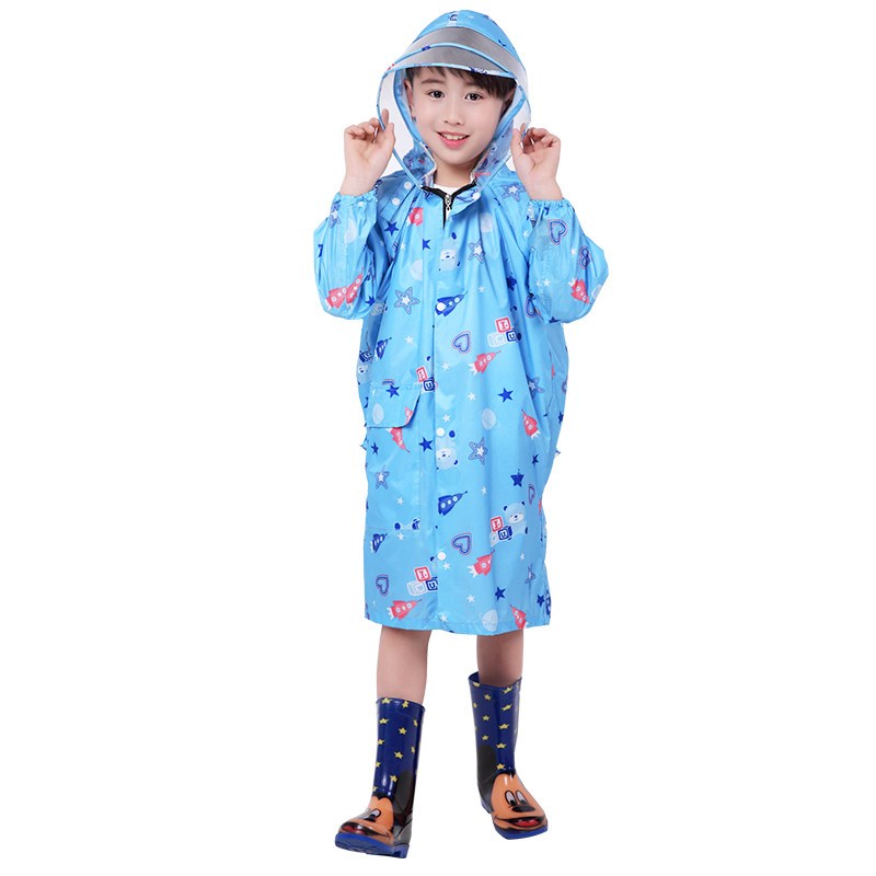 儿童雨衣雨披宝宝雨衣男女童带书包位迷彩雨衣小学生幼儿园雨衣_20 蓝色卡通