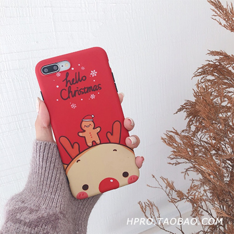 圣诞卡通6s苹果x手机壳XSMax/XR/iPhoneX/8plus/7p女款iphon 6/6s大头麋鹿