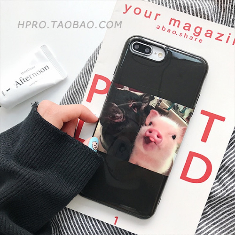 可爱情侣猪6s苹果x手机壳XSMax/XR/iPhoneX/8plus/7p女款ipho_2 7plus/8plus两只猪自拍