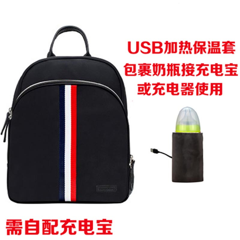 妈咪包双肩大容量母婴包婴儿外出包时尚靓妈手提包简约四季通用 孕产妇用品 妈咪包 USB加热款【黑色尼龙【无耳朵】