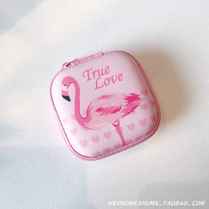 日韩可爱卡通耳机数据线收纳包迷你便携硬币拉链零钱包防摔女款潮_1 【收纳包】火烈鸟
