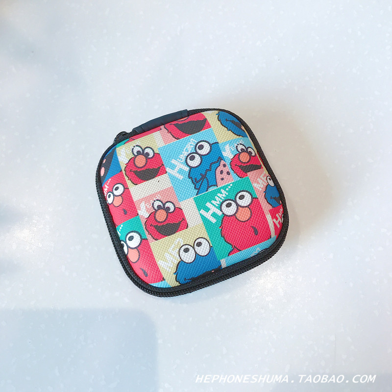 日韩可爱卡通耳机数据线收纳包迷你便携硬币拉链零钱包防摔女款潮_1 【收纳包】芝麻街