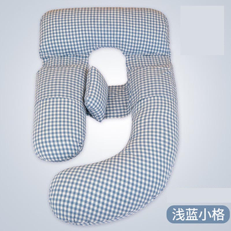 孕妇枕头护腰侧睡枕托腹用品u型枕睡觉侧卧枕抱枕简约小清新孕产妇用品 孕妇护腰枕 浅蓝小格（X疆长绒棉款）