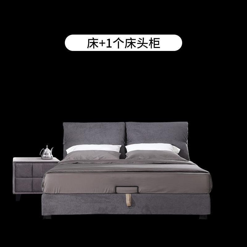北欧主卧布艺床简约现代双人床可拆洗1.8米实木轻奢软包储物婚床 1500mm*2000mm_床+1个床头柜_组装式架子床