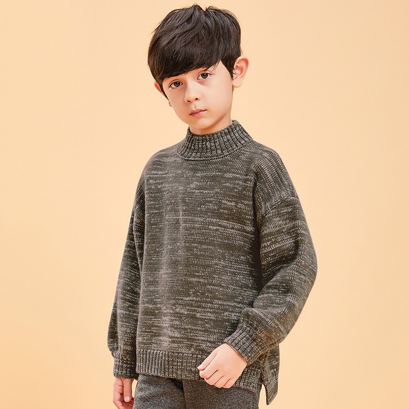 恒源祥儿童毛衣男童套头针织衫秋冬5-13岁中大童时尚圆领毛线衫_1 120cm(120/56) TSX1811中灰