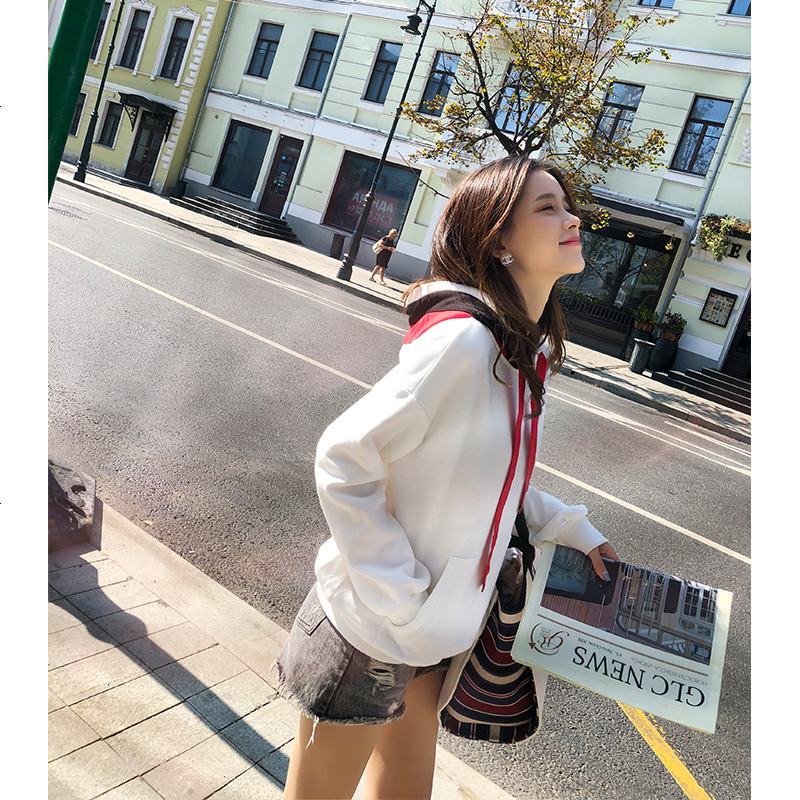卫衣女连帽2018秋冬新款韩版宽松学生港风ins超火的上衣外套潮 M 白色