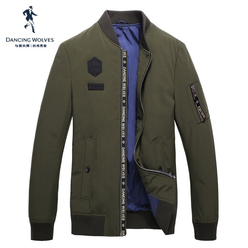 特卖清仓/与狼共舞羽绒服青年男士潮流棒球领潮流冬季羽绒外套男 170/88A 203军绿