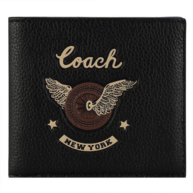 COACH 蔻驰 男士黑色图案款皮质短款钱包钱夹 F38583 QB/M2 黑色图案款