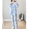 春夏季纯棉纱布月子服产后薄款喂奶衣大码孕妇哺乳睡衣家居服套装 L 蓝色