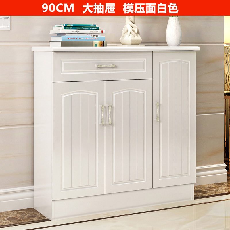 简约现代鞋柜多功能欧式厅柜客厅简易储物柜超薄玄关柜_113_309 组装_模压90cm大抽屉暖白