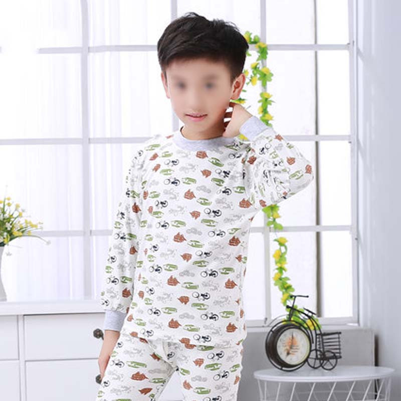 儿童内衣套装男童女童保暖睡衣家居服中高领秋衣秋裤冬季通用简约儿童家居服 120cm(120码可开裆不带肩扣) 车船历程男0
