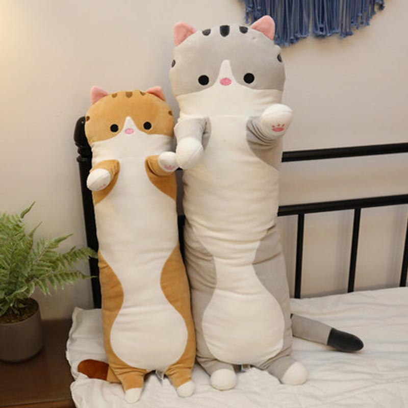 猫咪毛绒玩具可爱女孩生日礼物长条睡觉抱枕公仔软床上玩偶布娃娃萌玩具毛绒玩偶 130厘米 一对（同尺寸不同颜色）
