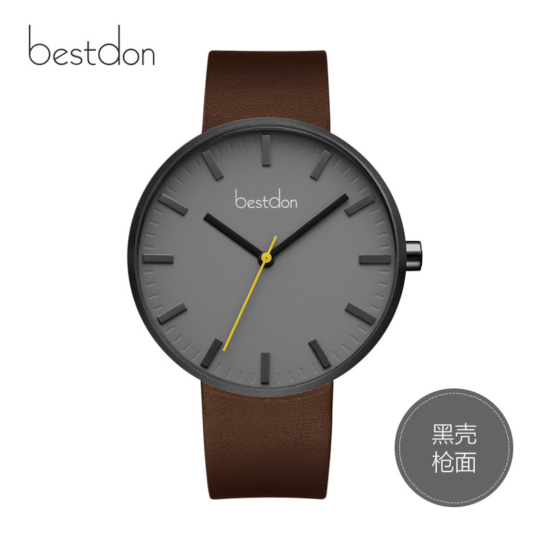 邦顿（Bestdon）手表 2018新款 简约真皮男士 防水时尚潮流运动韩版学生 石英表 男 998147 黑壳枪面