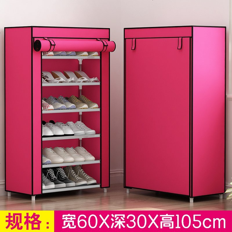 多层鞋架特价经济型家用多功能牛津布大容量拉链防尘布艺简易鞋柜_113_191 A款（单人专用）玫瑰红色_（无纺布）