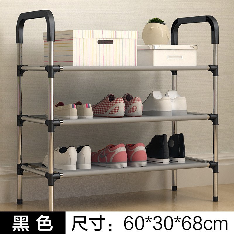 鞋架多层简易家用防尘组装布艺经济型寝室宿舍小鞋架子多功能鞋柜_303_387 三层黑色