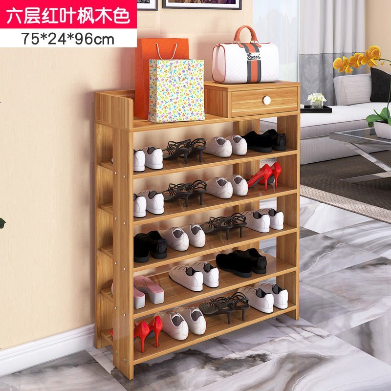 经济型多层鞋架简易家用口防尘收纳柜简约现代 宿舍组装小鞋柜_434_537 6层75cm红叶枫木