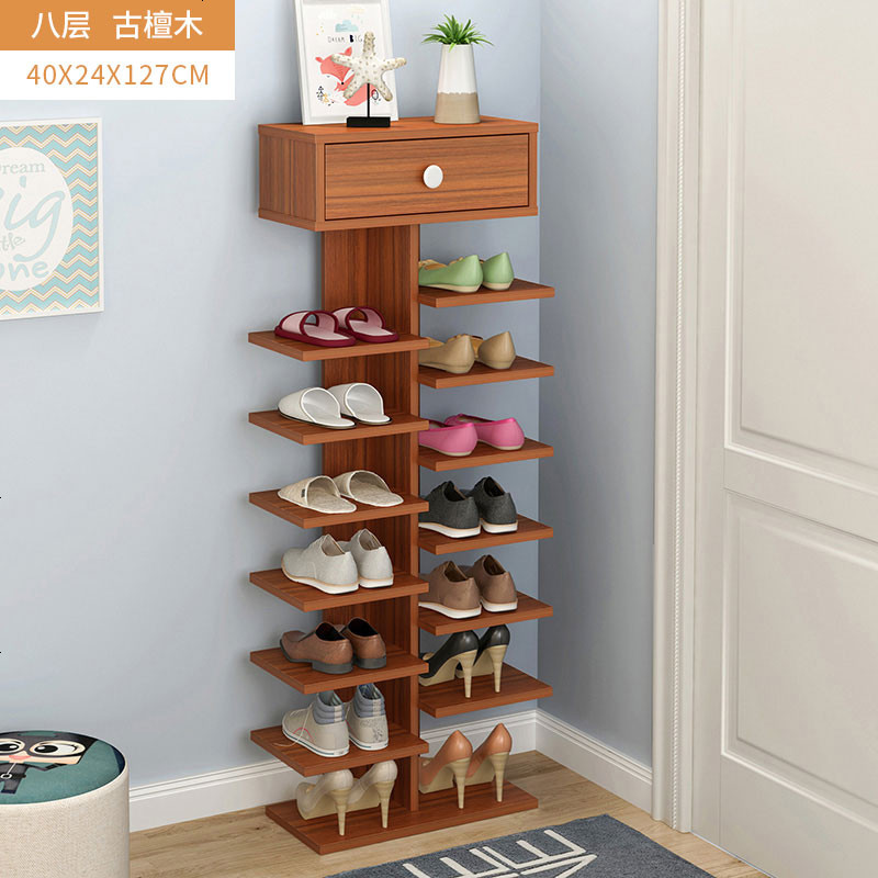 家用简易鞋架特价经济型多层组装鞋柜简约现代置物架多功能储物柜_142_458 八层古檀木