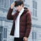 男士2018新款羽绒服男冬季加厚棉衣外套连帽短款韩版修身青少年学生外套潮 3XL 818红色
