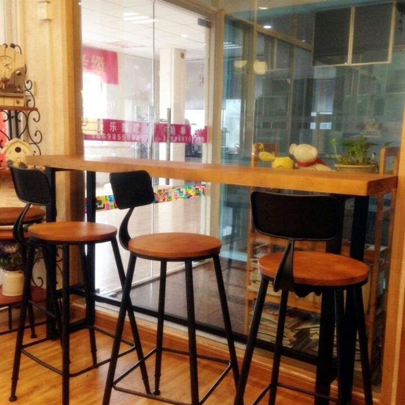 实木高脚桌吧台桌椅组合铁艺复古餐桌高台桌酒吧咖啡厅吧台桌热卖_4_409 100*40*105*板3