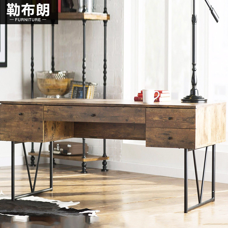 loft复古铁艺电脑办公桌带抽屉美式乡村实木书桌家用多功能工作台_701_311 颜色尺寸定制