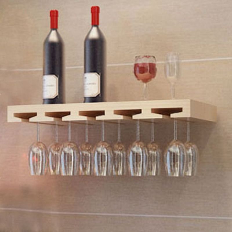 特价北欧实木红酒架创意红酒杯架装饰架杯子架壁挂搁板酒柜_55_370 简易款（60厘米）原木无漆