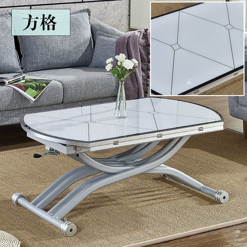 升降茶几餐桌两用简约家用小户型客厅可折叠多功能圆茶几餐桌两用 组装_8腿105*65方格