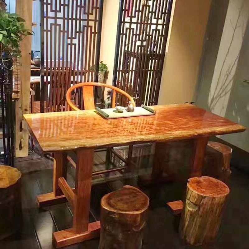 实木大板桌原木 红木茶桌奥坎黄花梨木餐桌办公桌 巴花胡桃木茶台 一物一拍，联系客服挑选现货