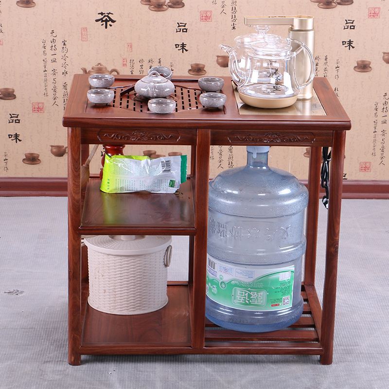 红木小茶几非洲酸枝木小茶桌茶台实木阳台茶水架移动茶车烧水架 整装_酸枝本色几+水晶之恋