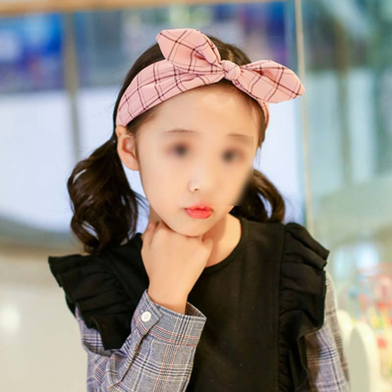 韩版儿童发带头饰百搭女童发箍女可爱女孩宝宝发饰简约小清新小女孩发箍发带 驼色-L粉宽格斜纹兔50