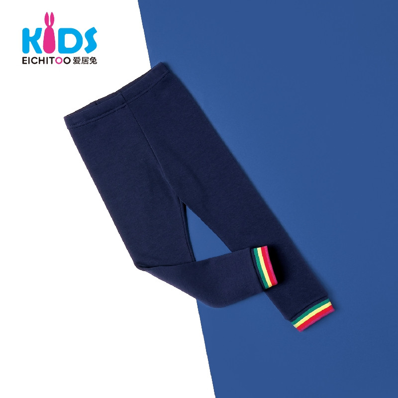 EICHITOOKIDS爱居兔童装2018冬季女小童休闲纯色带绒打底裤 130/53 藏青01