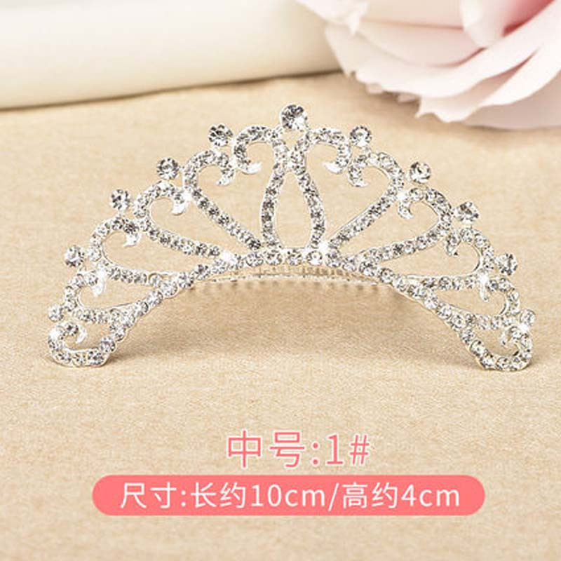 女童小皇冠头饰发梳儿童发卡水钻发箍宝宝生日王冠女孩韩式简约清新发箍发饰 中号皇冠水钻1#
