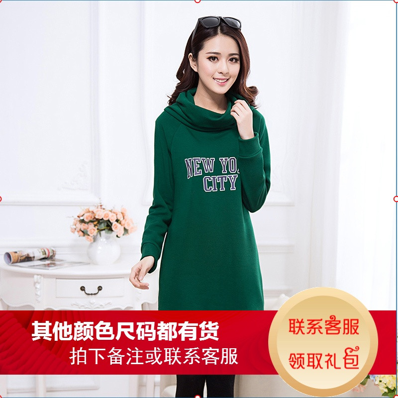 高领不倒绒卫衣女加绒套头中长款修身显瘦加厚保暖纯棉秋冬款外套_3 S 绿色