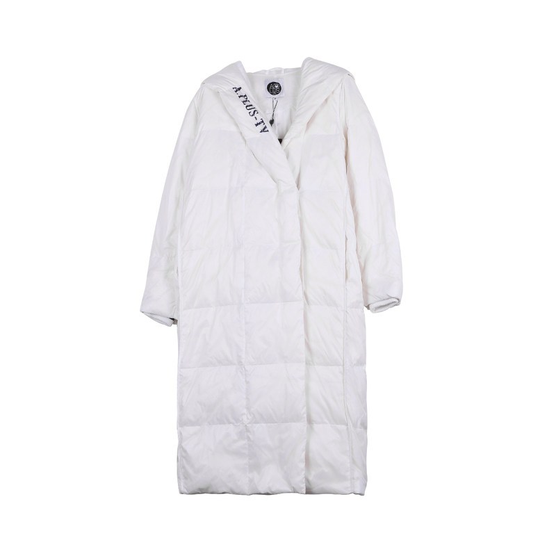 a02A.PLUS新款简约时尚防寒翻领字母中长款羽绒服_1 M 象牙色-322