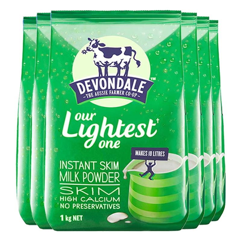 德运(Devondale)高钙脱脂成人奶粉1KG 6袋装