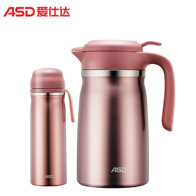爱仕达ASD 保温壶两件套304不锈钢2L保温壶开水壶保温杯一键开合2.2L+450ml容量